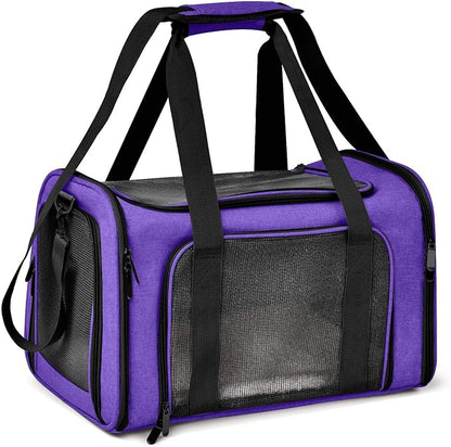 Henkelion Pet Carrier for Small Medium Cats Dogs Puppies up to 15 Lbs, Airline Approved Small Dog Carrier Soft Sided, Collapsible Travel Puppy Carrier - Purple - PAWPICO