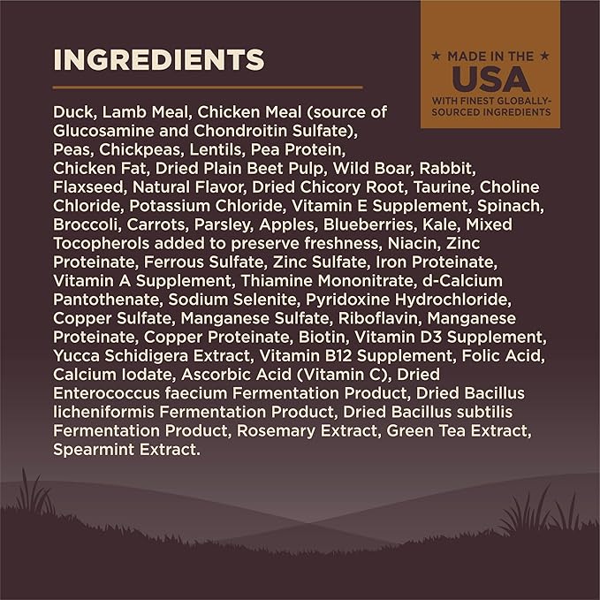Wellness CORE Grain-Free High-Protein Dry Dog Food, Natural Ingredients, Made in USA with Real Meat, All Breeds, For Adult Dogs (Wild Game Duck, Lamb Meal, Boar & Rabbit, 26-Pound Bag) - PAWPICO