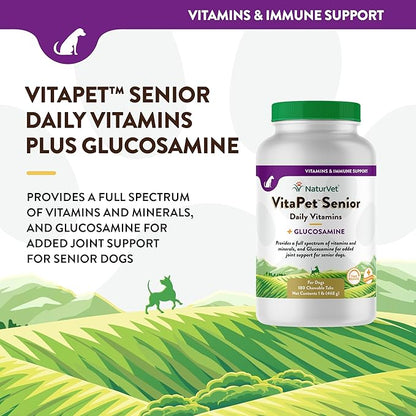 NaturVet VitaPet Senior Daily Vitamins Plus Glucosamine, Dog Multivitamin Supplement, Chewable Tablets, Time Release, Made in The USA with Globally Source Ingredients 180 Count NaturVet