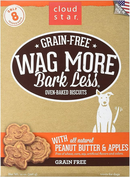 Cloud Star Wag More Bark Less Crunchy Grain Free Dog Treats, Peanut Butter & Apples, 14 oz. Box - PAWPICO