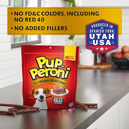 Pup-Peroni Dog Treats, Filet Mignon & Bacon Flavors, 22.5 Ounce, Made with Real Steak - PAWPICO