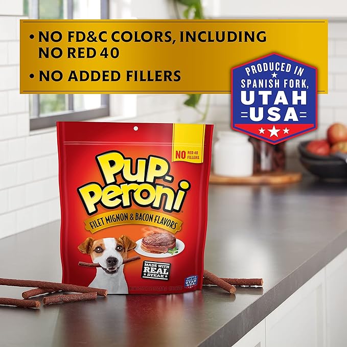 Pup-Peroni Dog Treats, Filet Mignon & Bacon Flavors, 22.5 Ounce, Made with Real Steak (Pack of 2) - PAWPICO