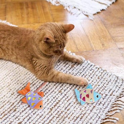 Andiker Cat Catnip Toys, 2pcs Small Cat Fish Toys with Crinkle Shine Ring Paper to Make Sound to Catch Your Cats Eyes and for Your Cats to Chew and Catch Interactive Cat Toys for Indoor Cat (2pc) - PAWPICO