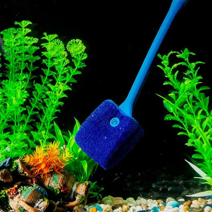 SLSON Aquarium Algae Scraper Double Sided Sponge Brush Cleaner Long Handle Fish Tank Scrubber for Glass Aquariums and Home Kitchen,15.4 inches SLSON