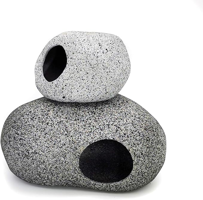 JIH Aquarium Decorations Rock, Ceramic Shelters - Shrimp Habitat, Breeding Tube, Hiding cave, Stackable Fish Tank Decor Cave for Hiding, Betta Fish (J603+J001) JIH