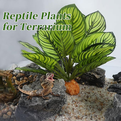 Reptile Plants Decoration, Reptile Plants for Terrarium Decor, Reptile Artificial Plant, Amphibian Habitat Decor Suitable for Reptiles Lizards Geckos, 8.66"x2.13"x10.63", Green CAPASTEC