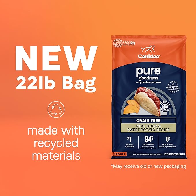 Canidae Pure Real Duck & Sweet Potato Recipe Adult Dry Dog 22 LB - PAWPICO