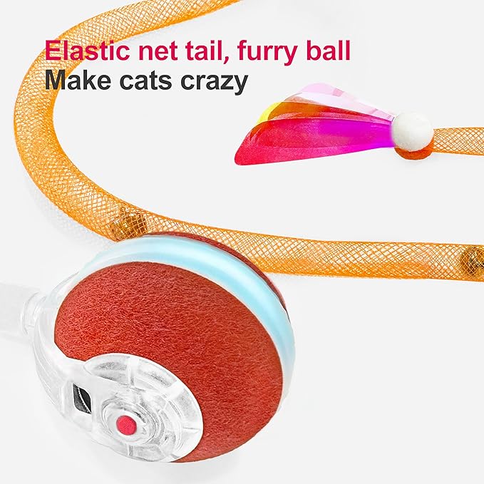 Interactive Cat Toys for Indoor Cats,The 3rd Generation Agile Moving Cat Ball with Elastic Mesh Tail,Automatic Cat/Kitten Toys for Bored Indoor Adult Cats,Motion Activated - PAWPICO