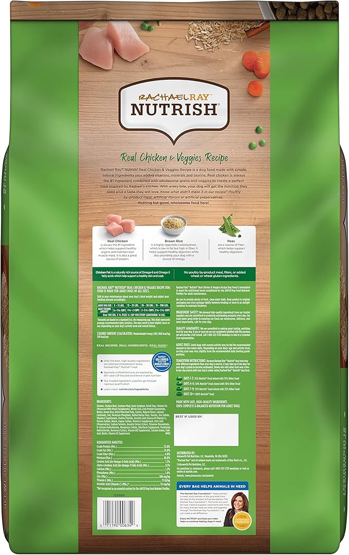 Rachael Ray Nutrish Premium Natural Dry Dog Food, Real Chicken & Veggies Recipe, 28 Lb - PAWPICO