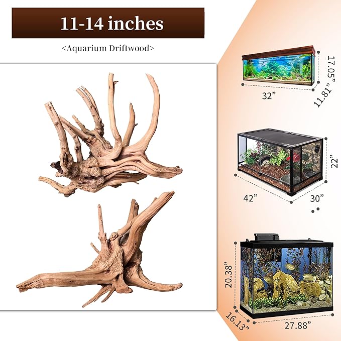 majoywoo Natural Large Driftwood for Aquarium Decor Reptile Decor, Assorted Spider Wood Branch 11-14" 2 Pcs, Fish Tank Decoration Majoywoo