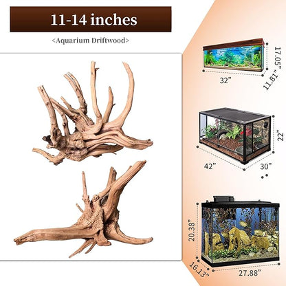 majoywoo Natural Large Driftwood for Aquarium Decor Reptile Decor, Assorted Spider Wood Branch 11-14" 2 Pcs, Fish Tank Decoration Majoywoo