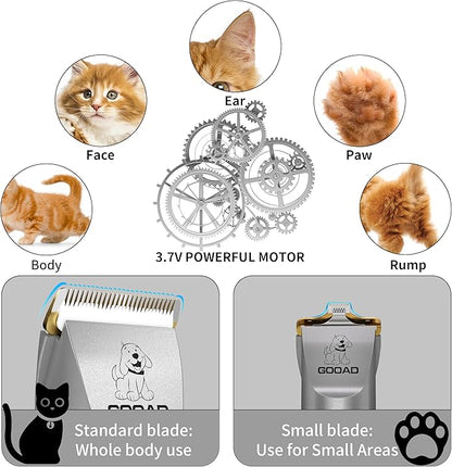 Cat Clippers for Matted Hair, Cat Grooming Kit, Cordless Cat Shaver for Long Hair, Low Noise Paw Trimmer, Cat Hair Trimmer for Grooming,Quiet Pet Hair Clippers Tools for Cats Dogs (Gray) - PAWPICO