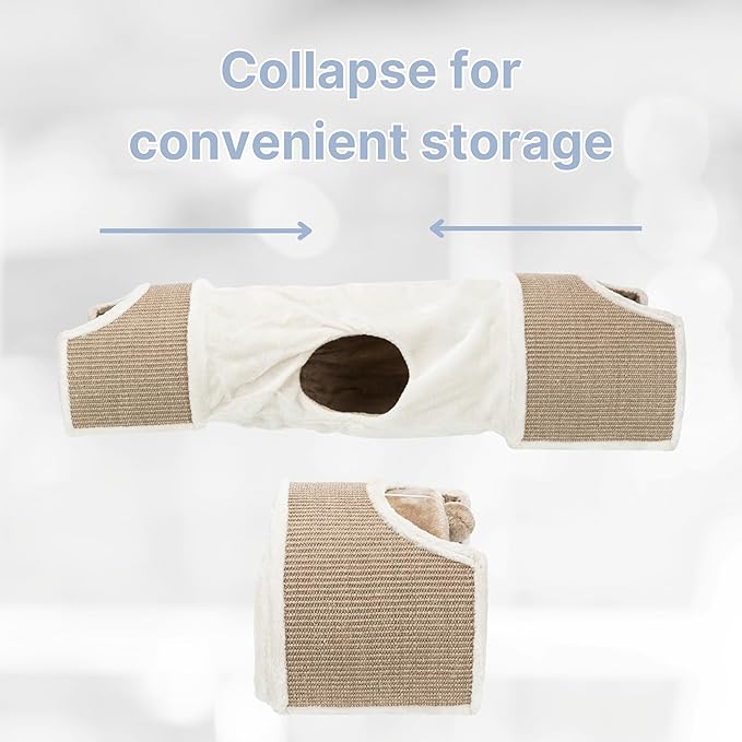 TRIXIE Cat Tunnel for Indoor Cats - Cozy Peekaboo Cat Cave Including Dangling Cat Toys - with Sturdy Sisal Scratching Surfaces - Collapsable and Easy to Store Cat Tube - in Cream - PAWPICO