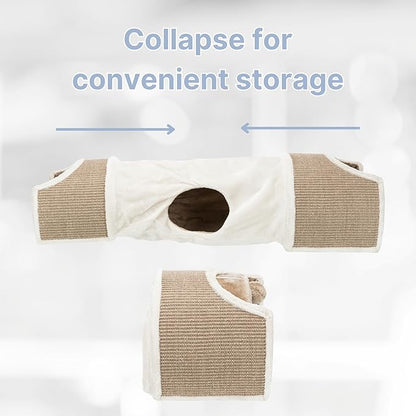 TRIXIE Cat Tunnel for Indoor Cats - Cozy Peekaboo Cat Cave Including Dangling Cat Toys - with Sturdy Sisal Scratching Surfaces - Collapsable and Easy to Store Cat Tube - in Cream - PAWPICO