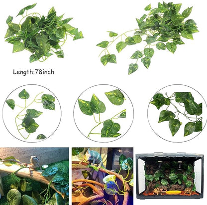 kathson Leopard Gecko Tank Accessories Bearded Dragon Habitat Decor Reptile Hanging Plants Artificial Bendable Climbing Vines Lizard Hidden Coconut Shell Hole Hut for Chameleon, Snake, Iguana, Turtle kathson