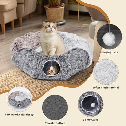 Odoland Large Cat Tunnels for Indoor Cats Fluffy Cat Bed and Detachable Cat Cave Tunnels with 20 Cat Toys, Cat Donut Tunnel and Variety Kitten Toy Set for Chewing Playing - PAWPICO