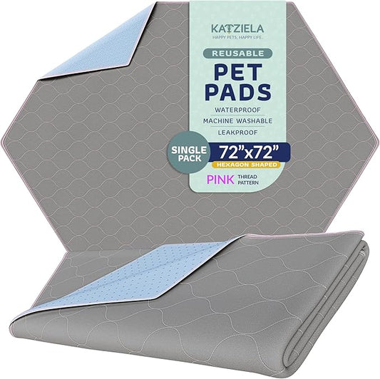 Katziela Washable Pet Pads - (1 Pack 72In x72In Hexagon) Super Absorbent Waterproof Reusable Dog Pee Pads for Dogs, Washable Puppy Pads for Potty Training, Housebreaking Washable Pee Pads for Dogs - PAWPICO