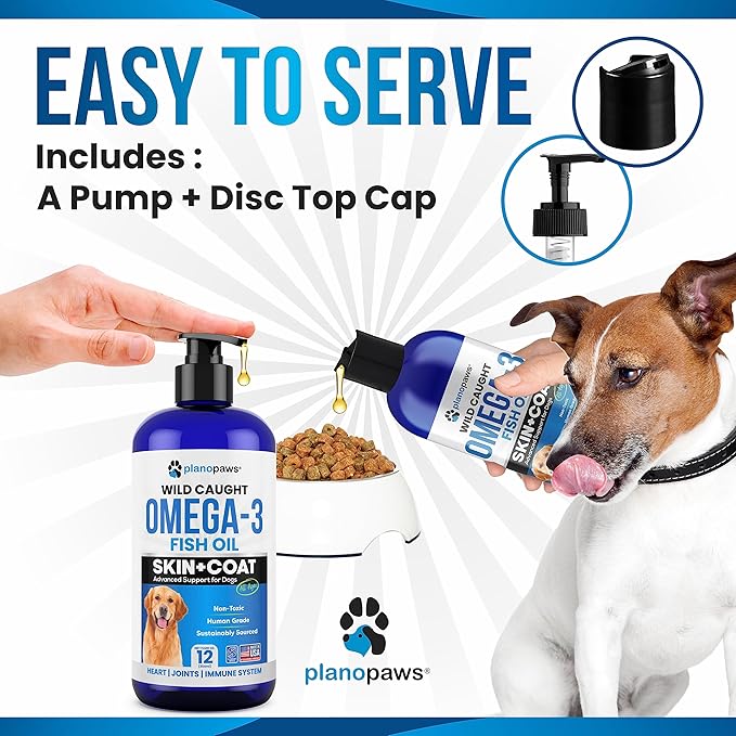 Omega 3 Fish Oil for Dogs - Better Than Salmon Oil for Dogs - Dog Fish Oil Supplement - Reduce Shedding & Itching - Supports Joints, Brain, Heart Health- Dog Skin and Coat Supplement - Fish Oil Liquid planopaws