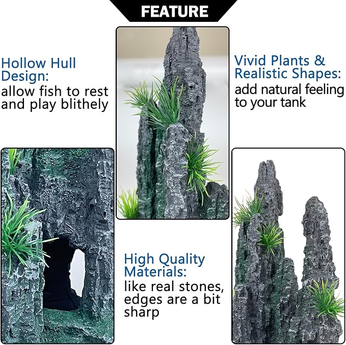 Aquarium Decoration for Fish Tank Rock Cave Aquarium Ornament Aquarium Mountain View Stone Ornaments Aquarium Decor Tree House Cave Fish Tank Decoration - Small VMCN
