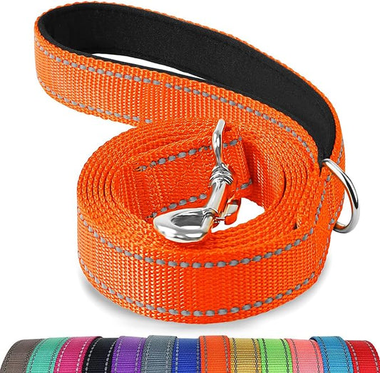 Joytale Double-Sided Reflective Dog Leash, 6 FT/5 FT/4 FT, Padded Handle Nylon Heavy Duty Leashes for Medium & Large Dogs Walking, Orange, 4FT Joytale