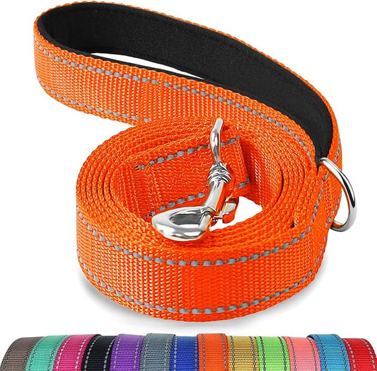 Joytale Double-Sided Reflective Dog Leash, 6 FT/5 FT/4 FT, Padded Handle Nylon Heavy Duty Leashes for Medium & Large Dogs Walking, Orange, 5FT Joytale