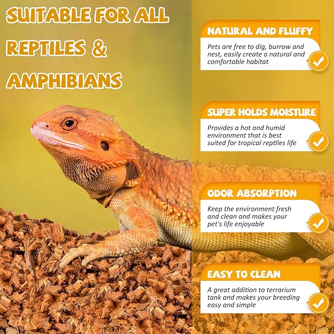 Legigo 10LBS Coconut Chip Substrate for Reptiles, 72QT Natural Coco Husk Chip Reptiles Bedding, Compressed Coconut Chip Substrate for Snake, Tortoise, Ball Python, Gecko, Lizard Terrarium Tanks Legigo