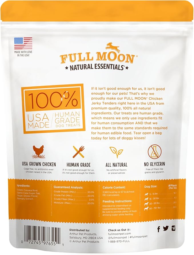 Full Moon Chicken Jerky Tenders Healthy All Natural Dog Treats Human Grade Made in USA 26 oz (Pack of 2) - PAWPICO