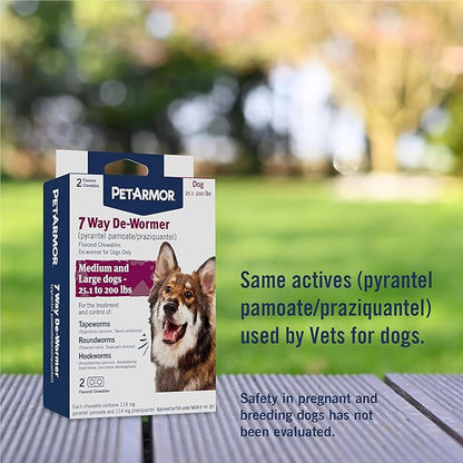 PetArmor 7 Way De-Wormer for Dogs, Oral Treatment for Tapeworm, Roundworm & Hookworm in Large Dogs & Puppies (Over 25 lbs), Worm Remover (Praziquantel & Pyrantel Pamoate), 6 Flavored Chewables PetArmor