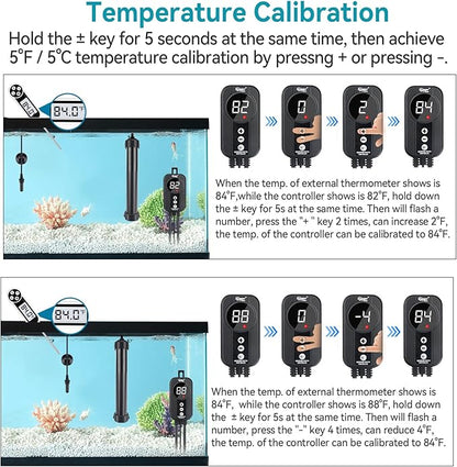 hygger Marine Aquarium Heater 50W 100W 200W 300W 500W,Titanium Heater with Temperature Calibration,Digital LED Controller,Temperature Probe,Submersible Fish Tank Heater for Saltwater Freshwater Tank hygger