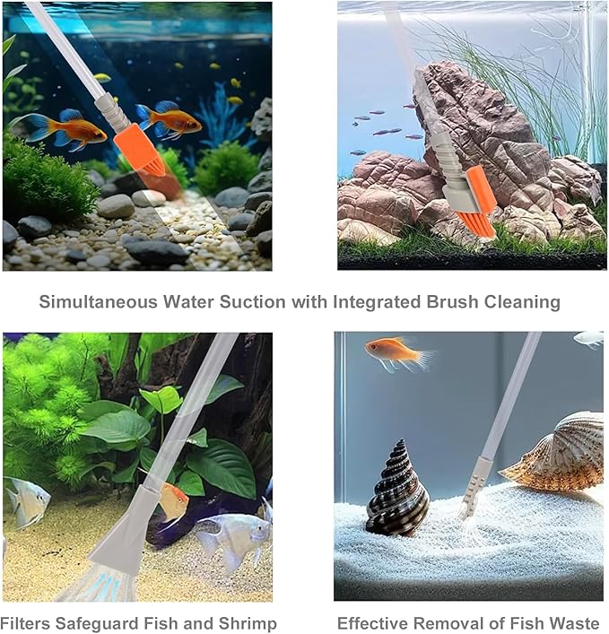 Bubble Magus M-Beans Aquarium Cleaning Kit 10 Gallon Gravel Vacuum & Water Changer Siphon, Long Hose Brush Pad, Ideal for 5-10 Gallon Tanks, Fish Tank Accessories Gravel Vacuum for Aquarium Kit Bubble-magus