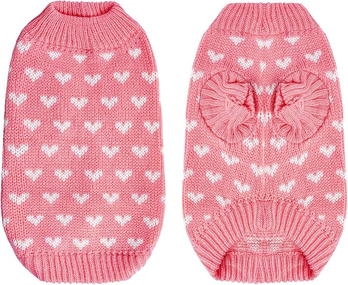 Dxhycc Dog Knitted Sweater Dog Heart Sweater Puppy Sweater Warm Soft Pet Holiday Clothes for Large Cats and Dogs (Pink, L) - PAWPICO