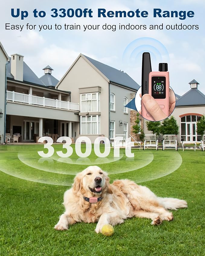 Jugbow Dog Shock Collar - 3300FT Dog Training Collar with Remote Innovative IPX7 Waterproof with 4 Training Modes, Rechargeable E-Collar for All Breeds Pink FollowJugbowtoGetSurprise