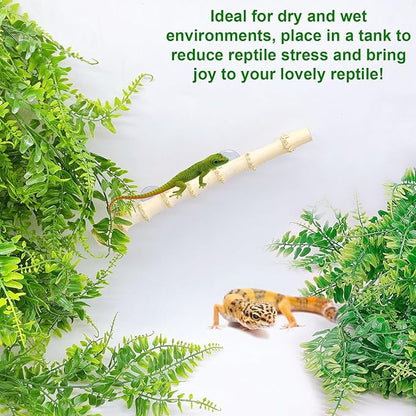 kathson Reptile Plants Hanging Plastic Fake Climbing Terrarium Plant Decor Bearded Dragons Corner Branch Habitat Decorations for Amphibian Lizards Crested Gecko Snake Hermit Crab Frogs (Bamboo) 3Pcs kathson