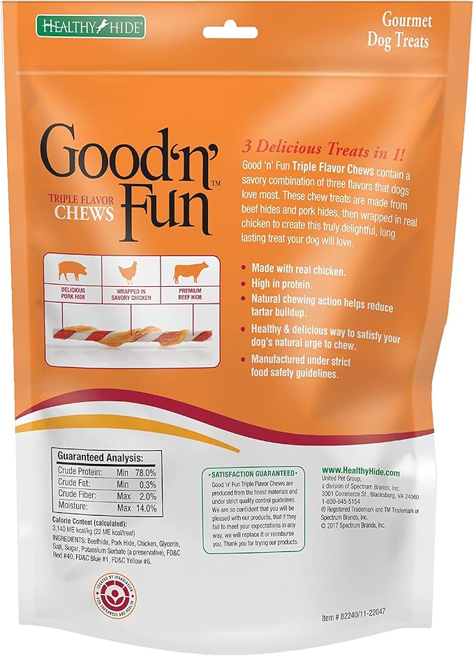 Good 'N' Fun Triple Flavor Twist Rawhide Treats For Dogs, 22 count (7 pack) - PAWPICO