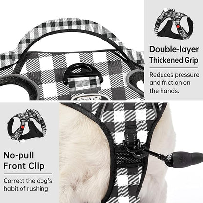 IVY&LANE No Pull Dog Harness with Leash Set, Reflective No Choke Pet Vest,Adjustable Oxford Dog Vest Harness with Easy Control Handle for Small Dogs (Checkered Black,S) IVYLANE