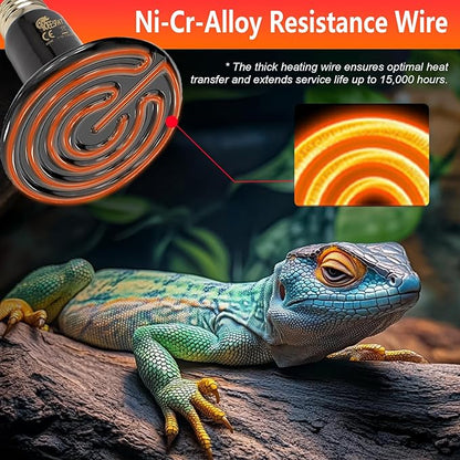 100W Ceramic Heat Emitter for Day and Night Use, Pack of 2 Reptile Basking Heat Lamp for Bearded Dragon, Lizard, Iguana & Amphibians (Black, 100 Watts) BOEESPATDirect