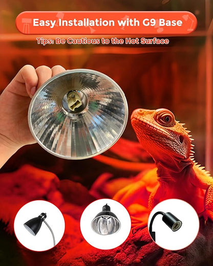 Reptile Heat Bulb, 50W Infrared Heat Lamp Bulbs for Reptiles, G9 Dimmable Red Night Light UVA Amphibians Heat Lamp, 2 Pin Base Mini Heat Bulbs, Bearded Dragon, Turtle Lizard, 4 Pack Total 200W Flaspar