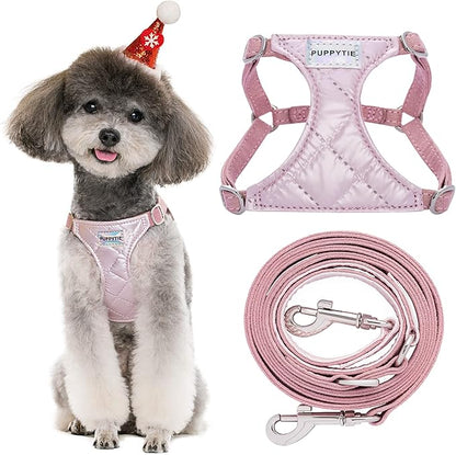 Puppytie No Pull Small Dog Harness with Multifunction Dog Leash,Lightweight Soft Adjustable No Choke Escape Proof Pet Harness Vest Pet Harness Vest,Glossy Pink,S Puppytie
