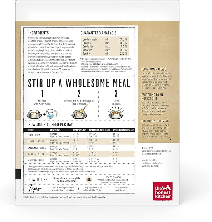 The Honest Kitchen Dehydrated Whole Grain Beef Dog Food, 7 lb Box, 7.00 Pound (Pack of 1) - PAWPICO