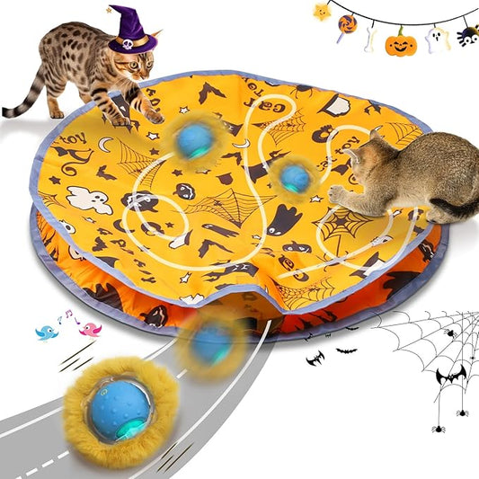 Interactive Cat Toys Ball Rolling in The Pouch, Chirping & Motion Activated Interactive Cat Ball Toy Begins Hide and Seek Game in Mat, Rechargeable Cat Exercise Toy - PAWPICO