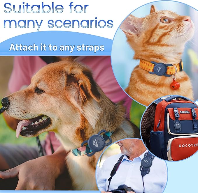 SANKALA Airtag Dog Collar Holder, [1 Pack] Waterproof Dog Airtag Holder, Silicone Full Body Covered Anti-Lost Protective Apple Air Tag Holder for Pet Collar - Fits All Width Collars, Blue SANKALA