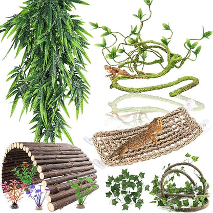 10Pcs Bearded Dragon Tank Accessories, Reptile Hammock Plants Bridge Jungle Climber Vines for Snakes Bearded Dragon Chameleon Gecko Lizard BUYNOW