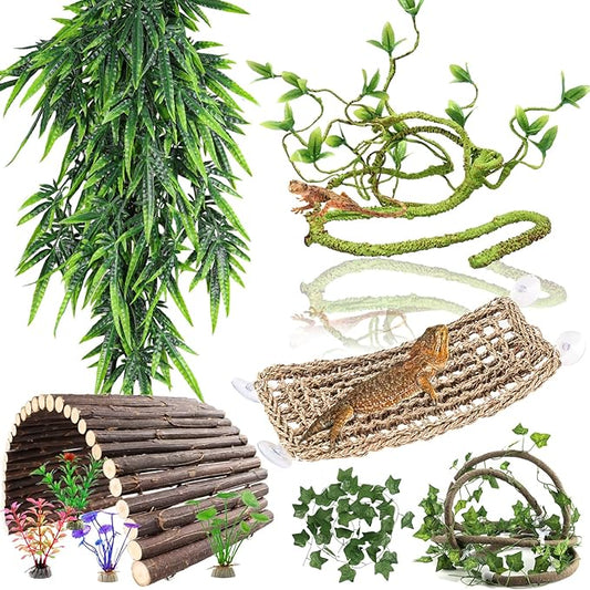 10Pcs Bearded Dragon Tank Accessories, Reptile Hammock Plants Bridge Jungle Climber Vines for Snakes Bearded Dragon Chameleon Gecko Lizard BUYNOW