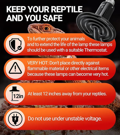 REPTI ZOO 150W Reptile Heat Lamp 2Pack Ceramic Heat Emitter Night Heat Lamp Bulbs Reptile Terrarium Heat lamp Tank Heat Bulb for Turtle Bearded Dragon Gecko Lizard Snake Chicken E26 REPTIZOO