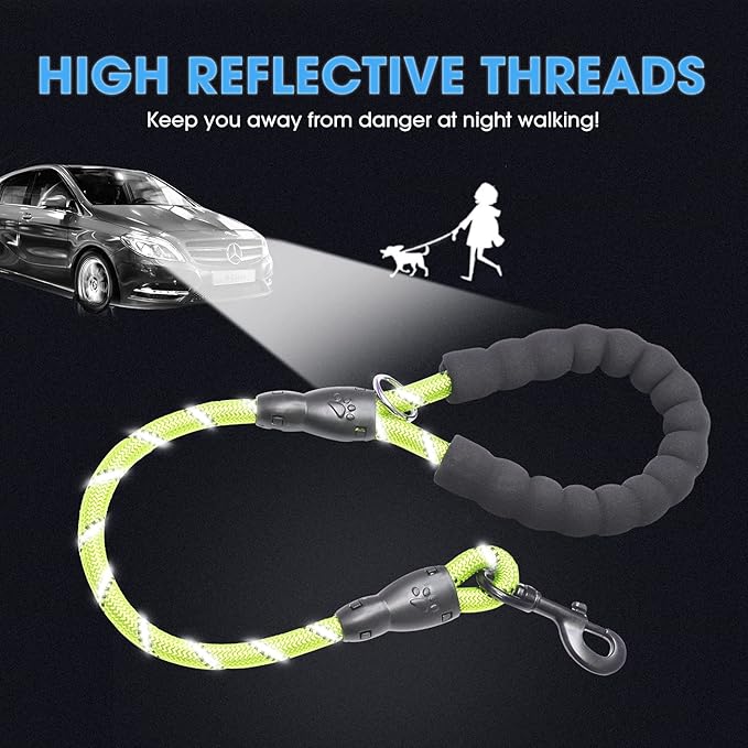 BAAPET 2/4/5/6 FT Dog Leash with Comfortable Padded Handle and Highly Reflective Threads for Small Medium and Large Dogs (2FT-1/2'', Green) BAAPET