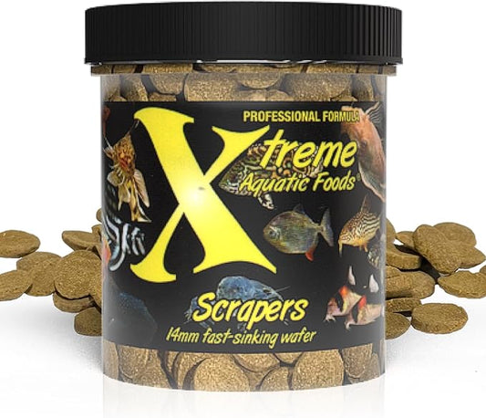 Xtreme Scrapers Wafers - Premium 14mm Fast-Sinking Fish Food – Nutrient & Cellulose Rich Ideal for Nocturnal Feeders, Catfish, Plecostomus Species, and Loaches – USA Farm Grown (5oz) XtremeAquaticFoods