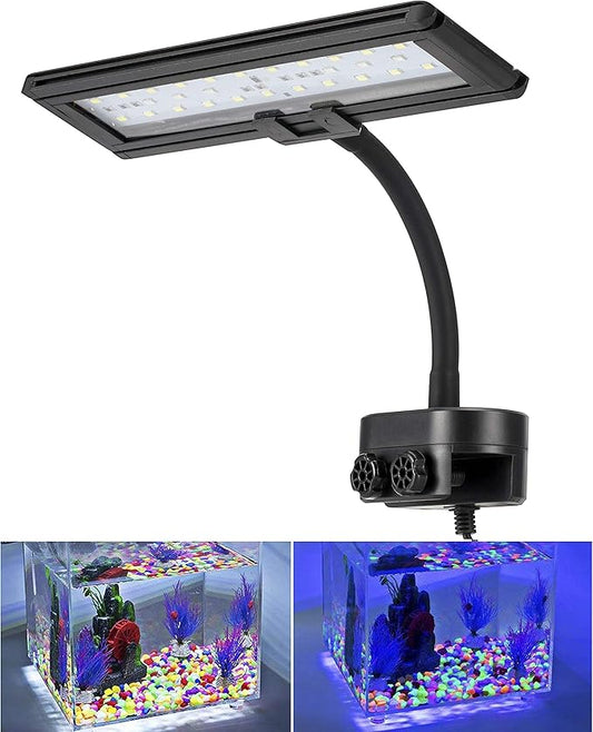 hygger 9.7 Inches Blue White LED Aquarium Light Clip on Small Led Light for Planted Saltwater Freshwater Fish Tank with Gooseneck Clamp 13W hygger
