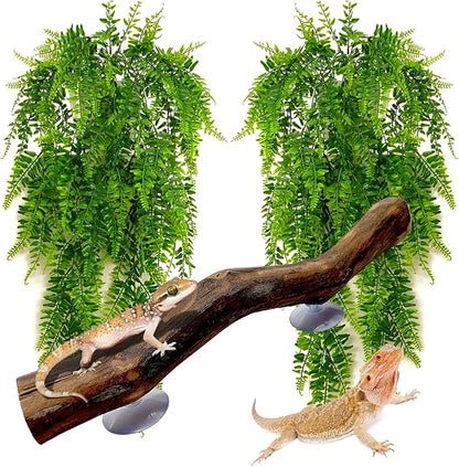 kathson Reptile Corner Branch Tank Habitat Decorations Bearded Dragons Plants Hanging Plastic Fake Climbing Terrarium Plant Decor for Amphibian Lizards Crested Gecko Snake Hermit Crab Frogs 3Pcs kathson