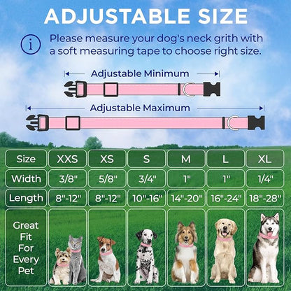 TECEUM Reflective Pet Collar – Pink – XS – Basic Nylon Dog Collar – Quick Release Buckle – Fits Small, Medium and Large Dogs, Puppies, Cats – ESA & Service Dog Options TECEUM