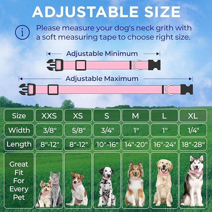 TECEUM Reflective Pet Collar – Pink – L – Basic Nylon Dog Collar – Quick Release Buckle – Fits Small, Medium and Large Dogs, Puppies, Cats – ESA & Service Dog Options TECEUM